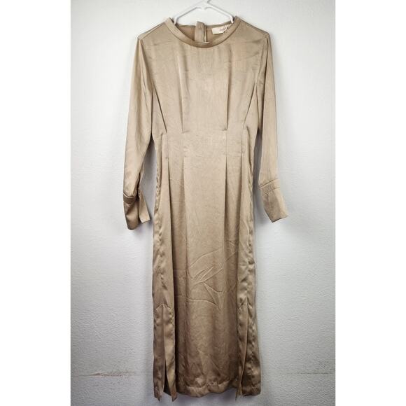 Jucca Midi Dress Long Sleeve Pleated Brown Size 40 Italian US Small NWT - Picture 1 of 12